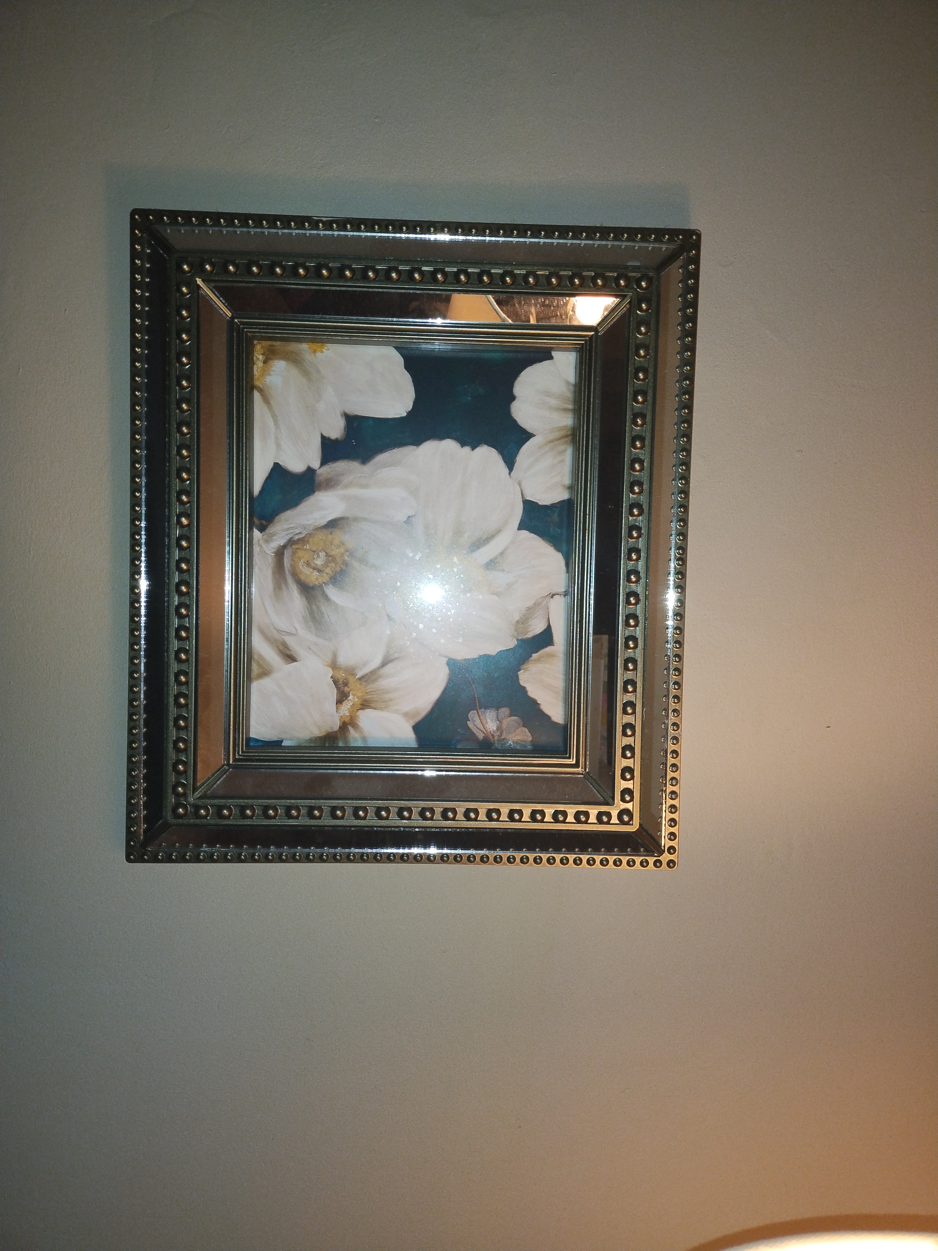 peony Flowers encased in mirrored frame