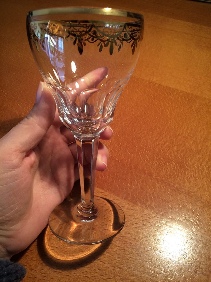 Antique Crystal StemWare Set with Gold Trim