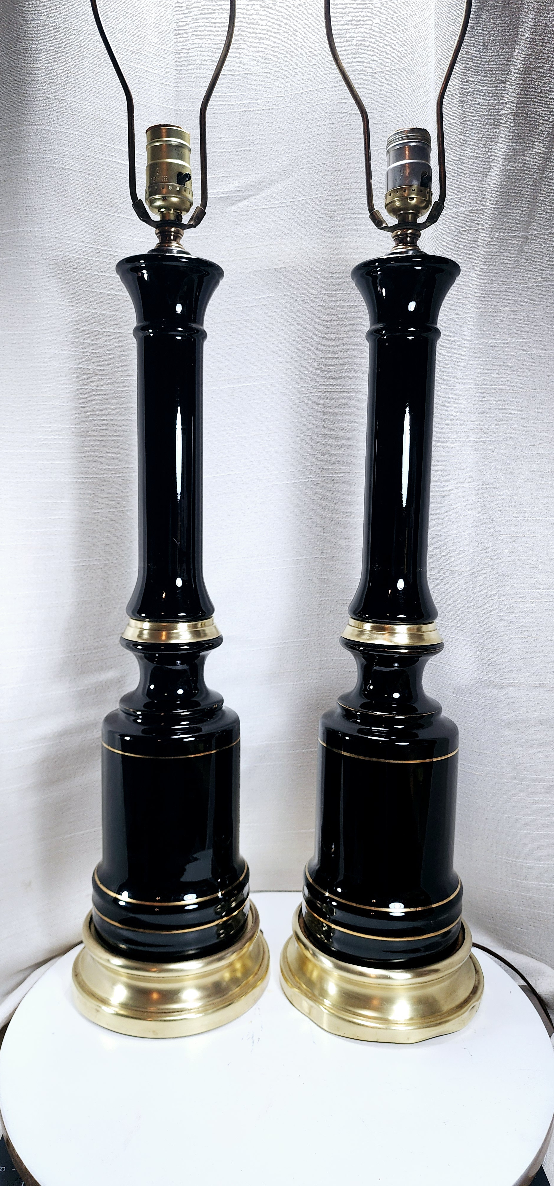 Set of Black Glass and Brass Hollywood Stiffel Style Table Lamps with no Markings — appraisal value $100 - $200