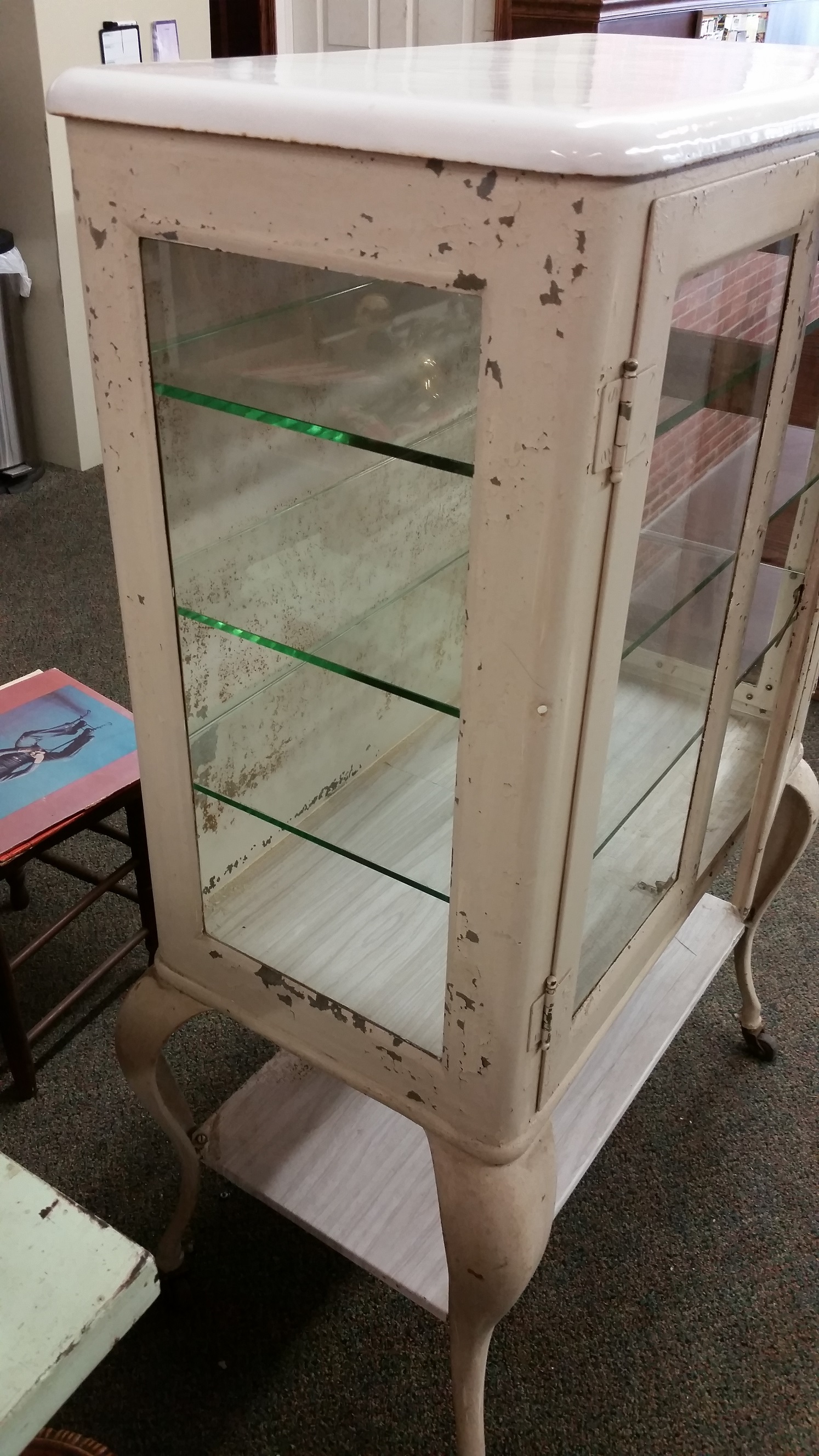 ANTIQUE WHITE METAL MEDICAL Medical Glass