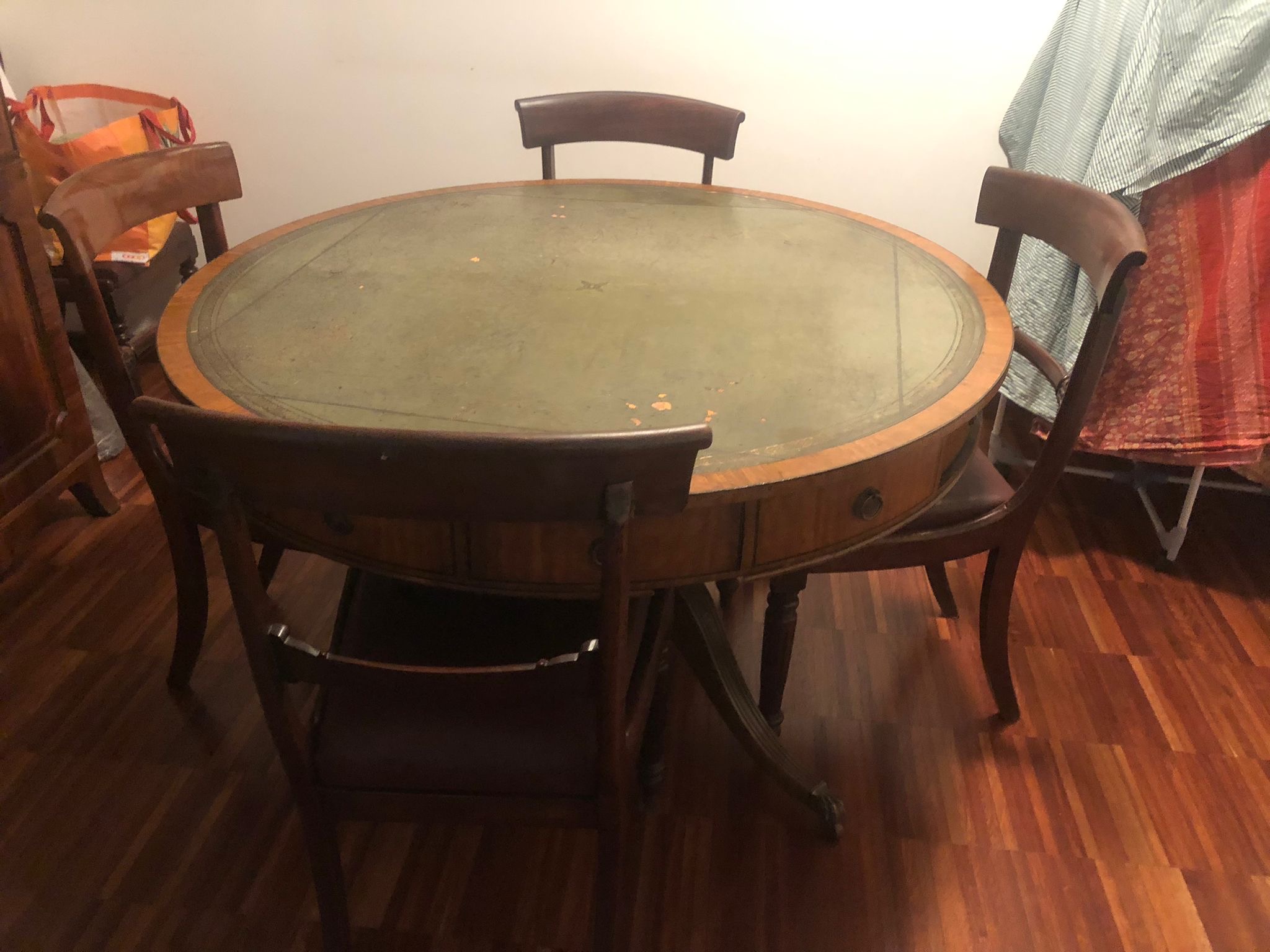 English table with set of chair and drawers