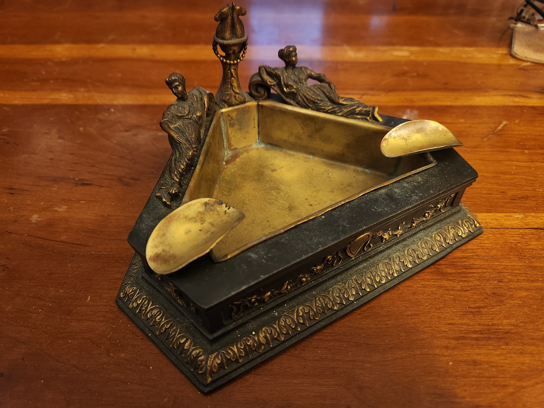 Bronze/Brass ashtray from gilded age or arts and crafts era. Made by EF Caldwell and Co, New York. 