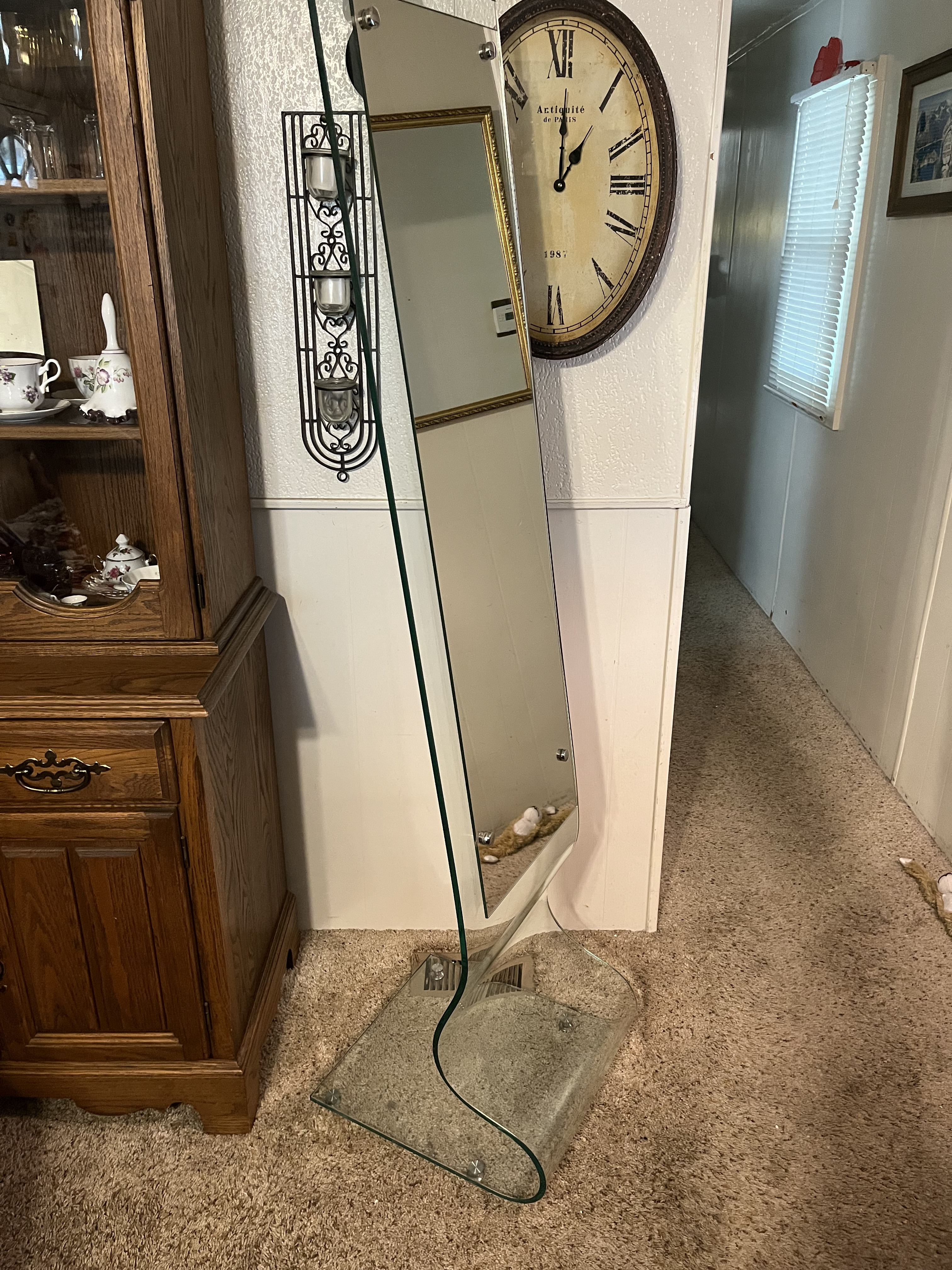 post modern bent glass floor mirror