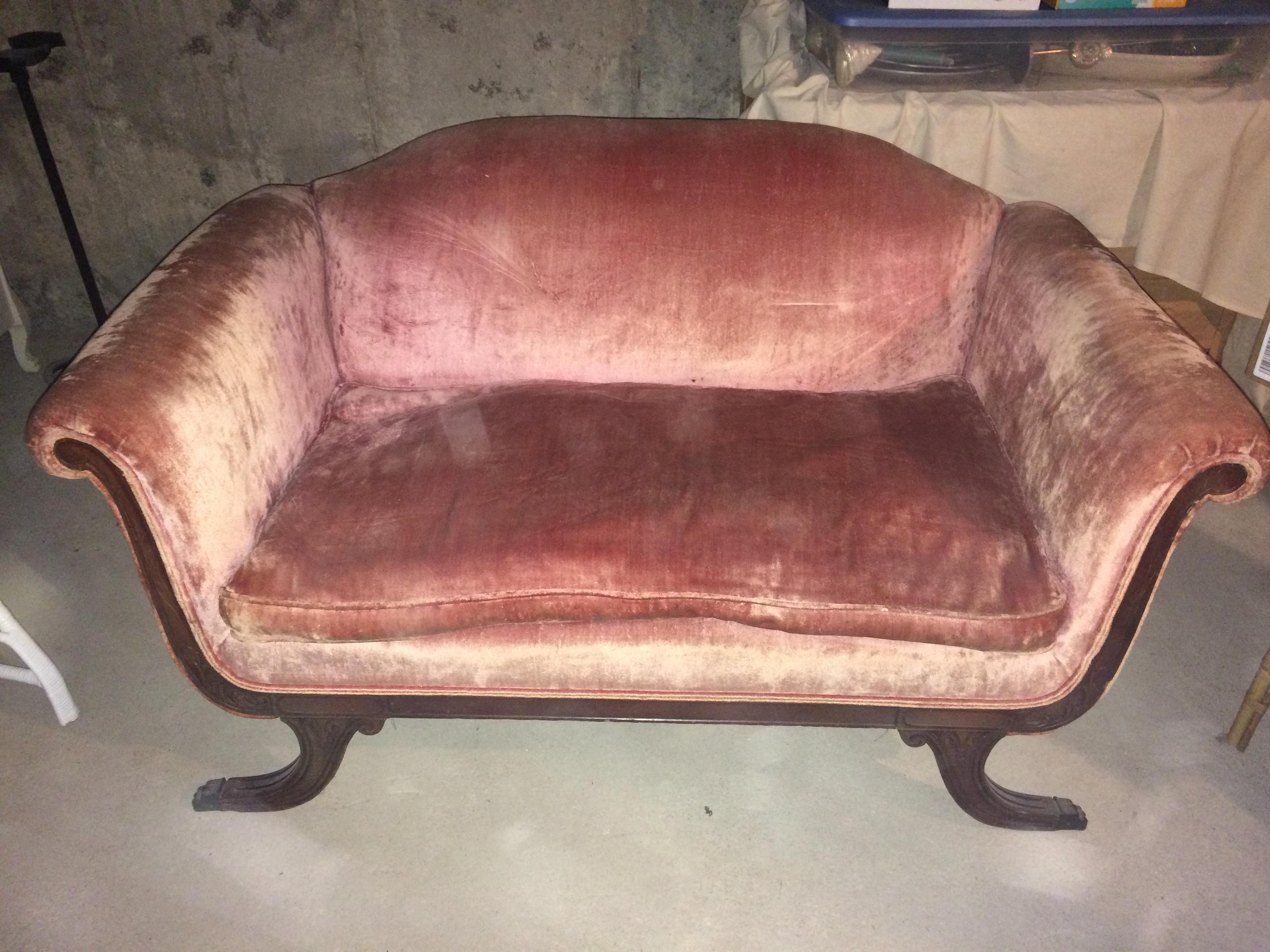 Antique Victorian pink velvet love seat/settee InstAppraisal
