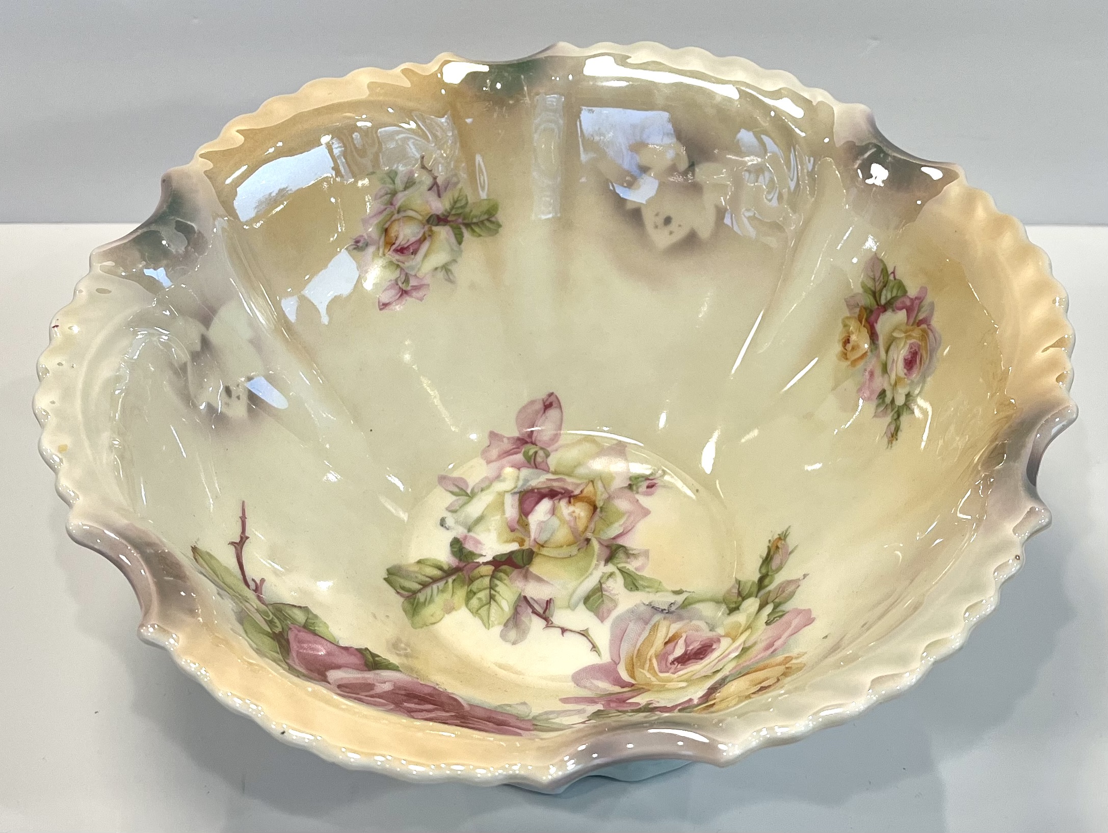 Antique 10 Inch Large Floral Bowl