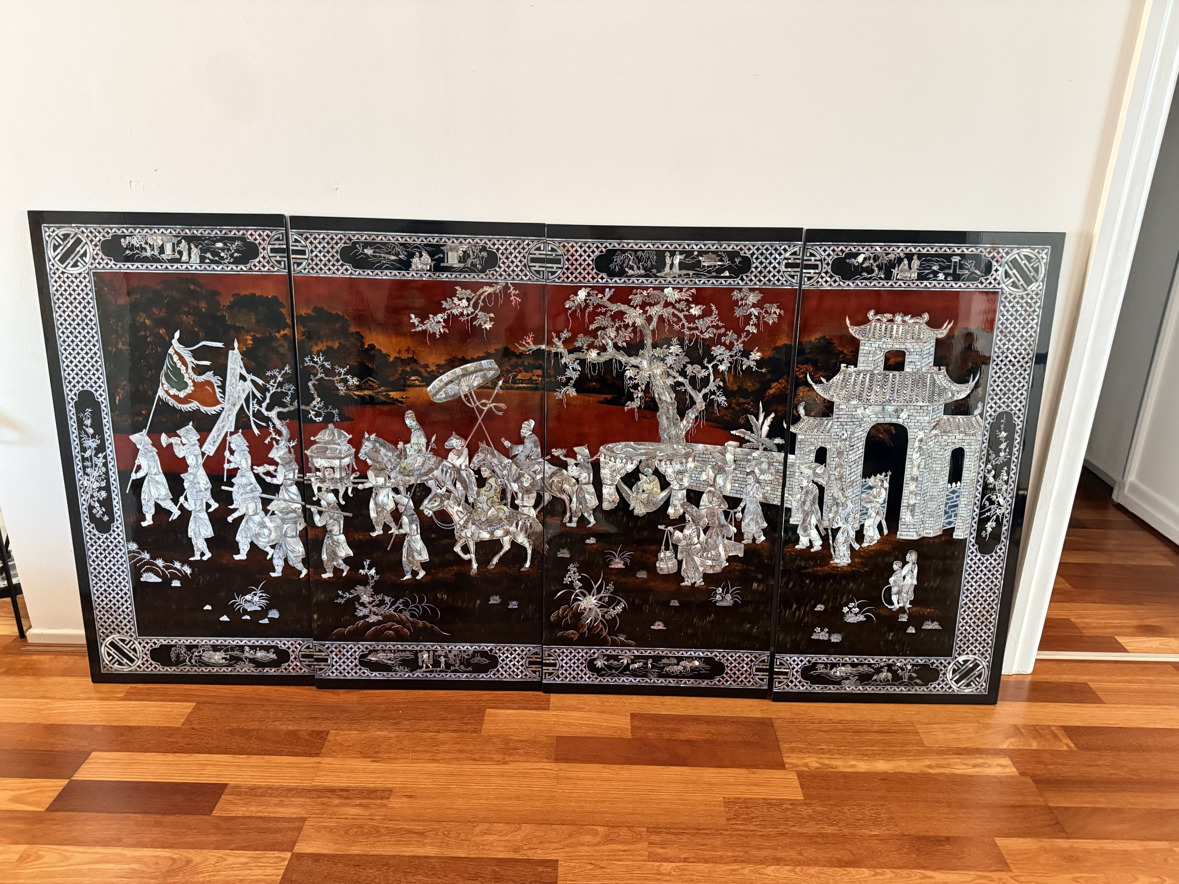 Vietnamese Lacquer 4 Panel Painting by Vietnamese Artisan — appraisal value $400 - $600