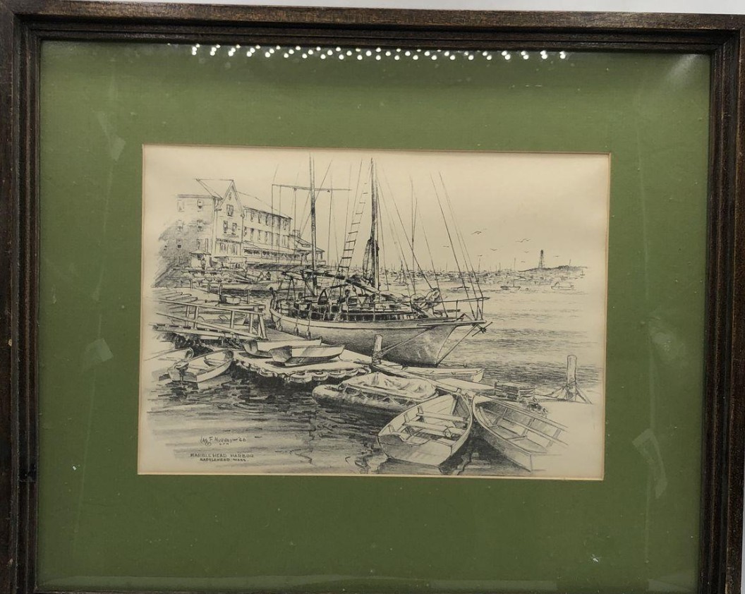Vintage Lithograph print featuring Marblehead, Massachusetts by American artist James Francis Murray