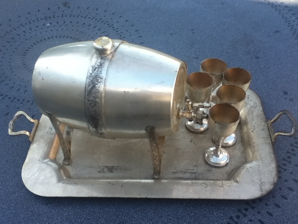 Antique Barrel, goblets, and tray