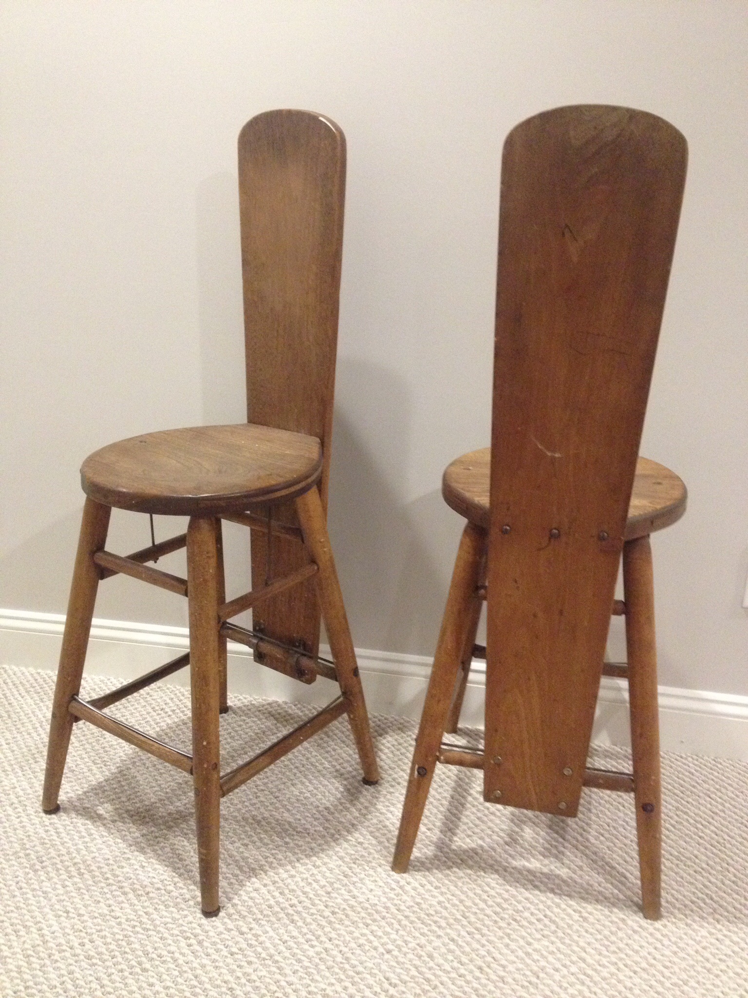 antique drafting stool, yew | InstAppraisal