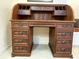 Vintage Teak Classic Traditional Roll Top Desk