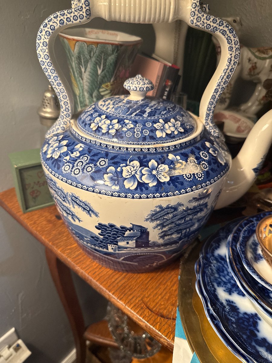 Antique Blue and White Transferware Teapot