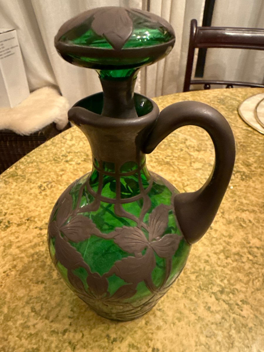 Art Nouveau Green Glass Ewer