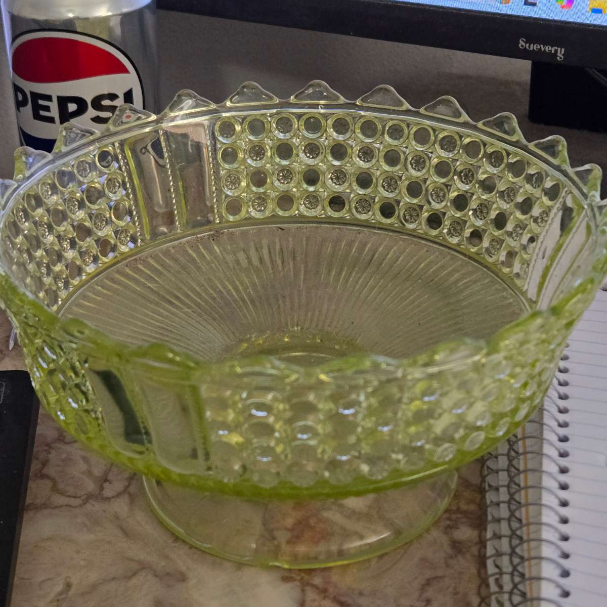 Fenton Green Glass Compote