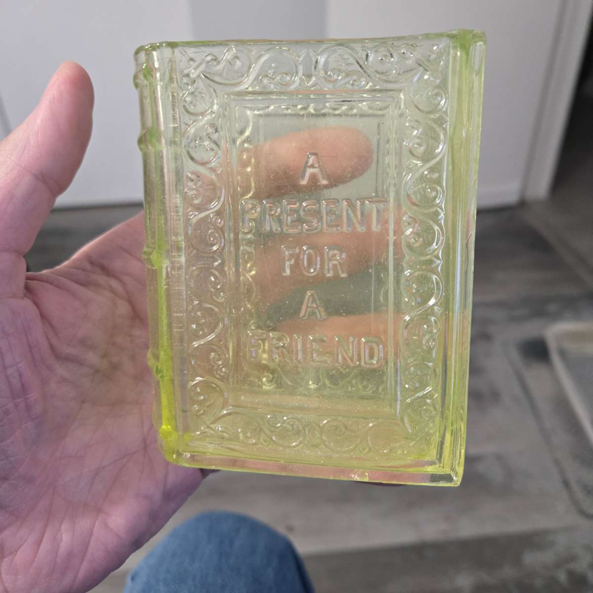 Vintage Glass "A Present for a Friend" Paperweight