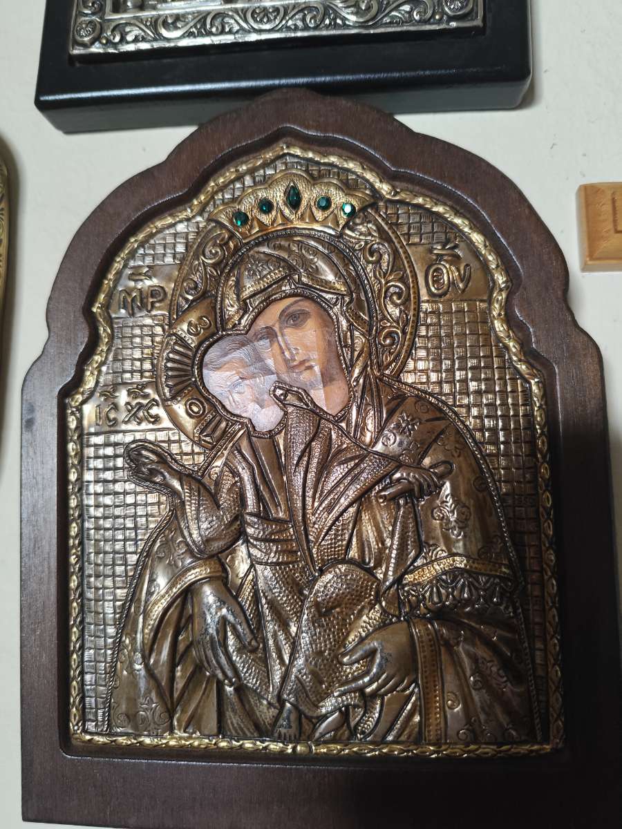 Religious Icon with Silver Overlay