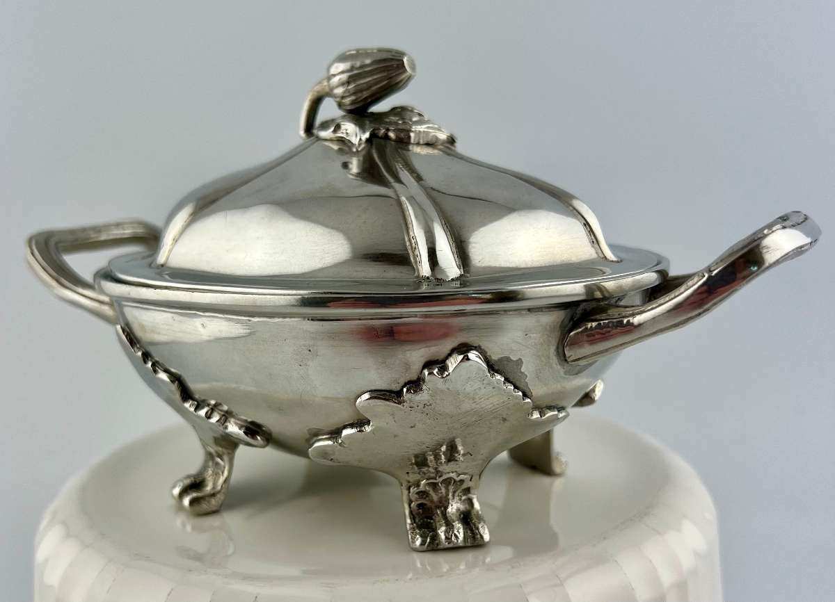Vintage DeCapmos Silver Plated Serving Dish or Tureen with four cast feet and side handles.