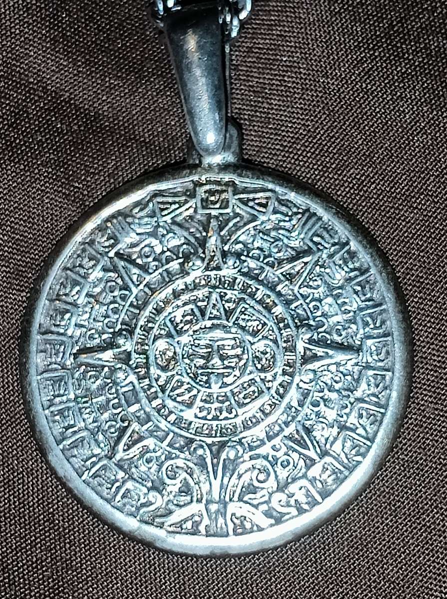 Silver Pendant with Aztec Calendar Design