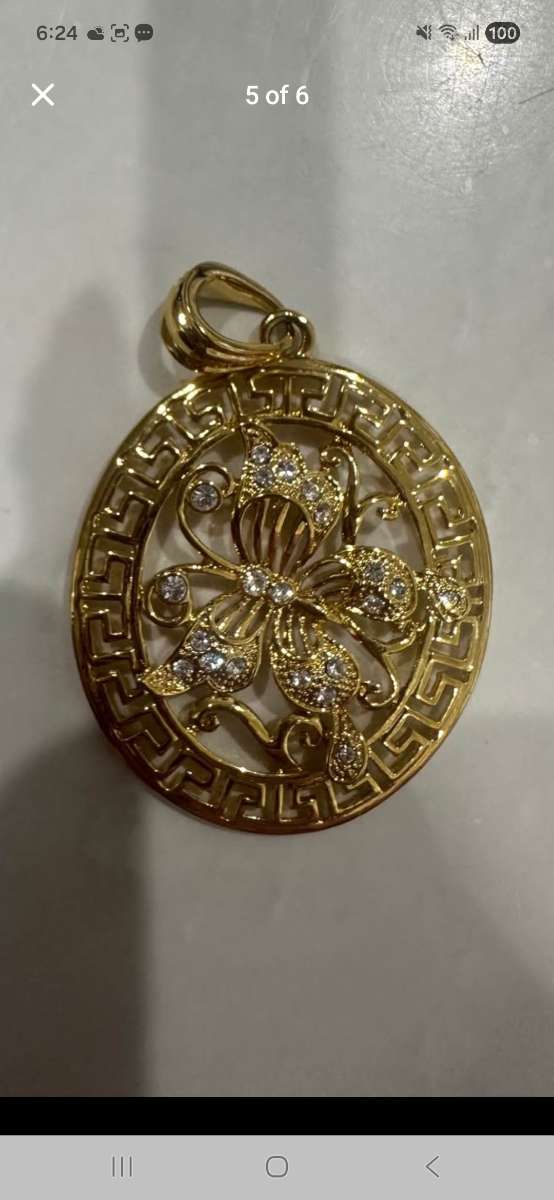 Gold Floral Pendant with Gemstones