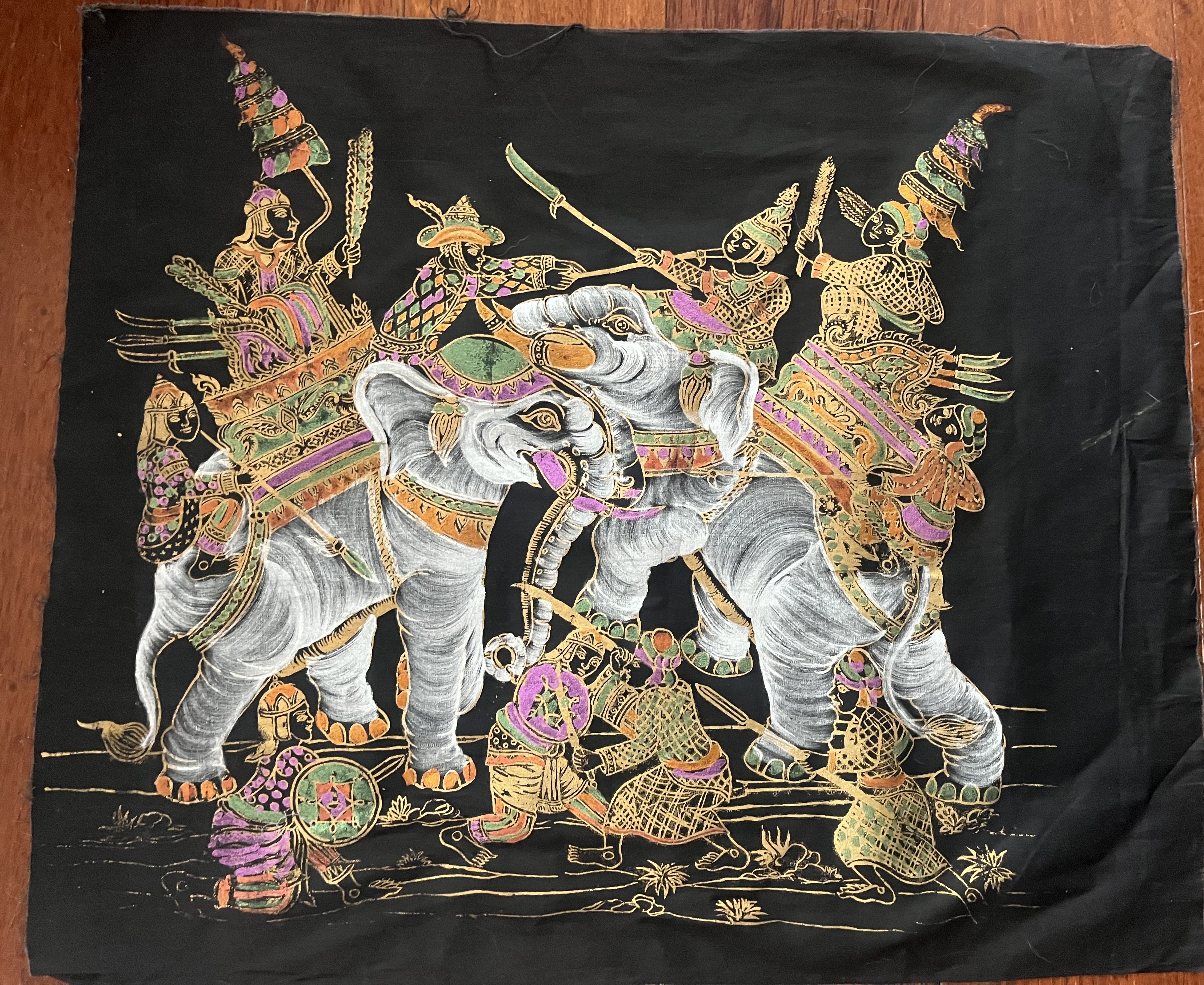 Thai mid 19th century hand painted art on silk