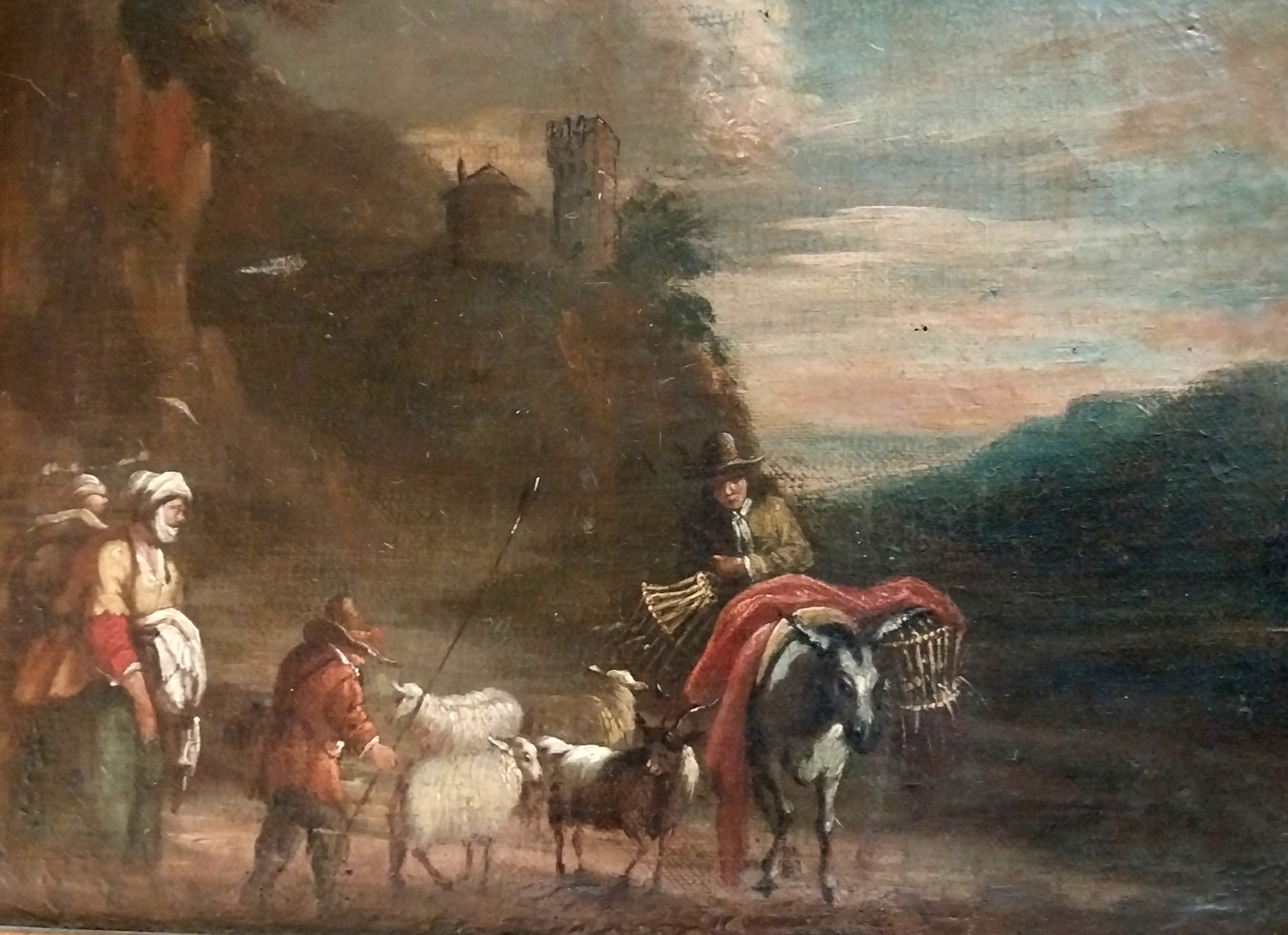 19th Century Oil Painting of Shepherds