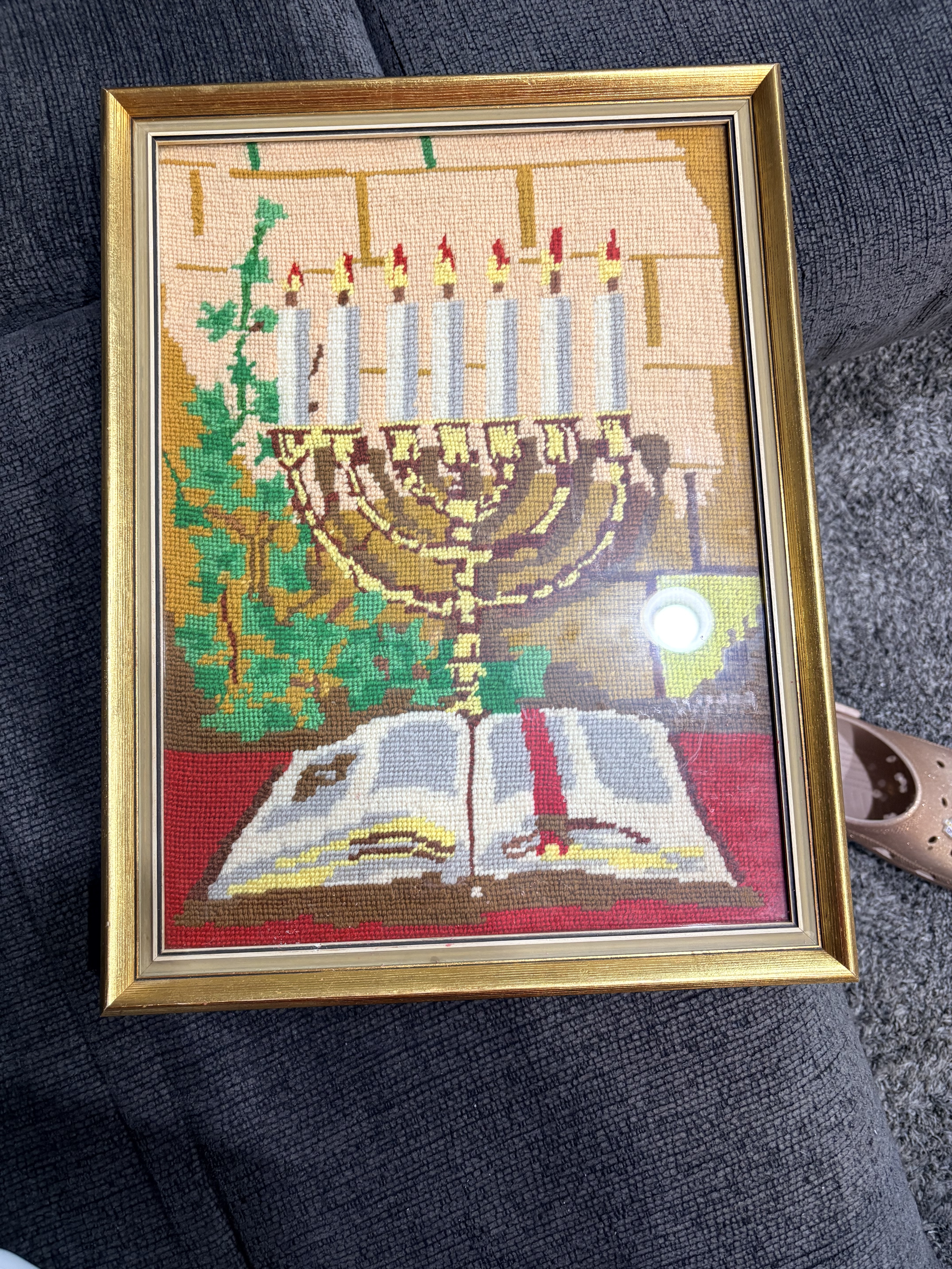 Needlepoint Artwork Featuring Menorah