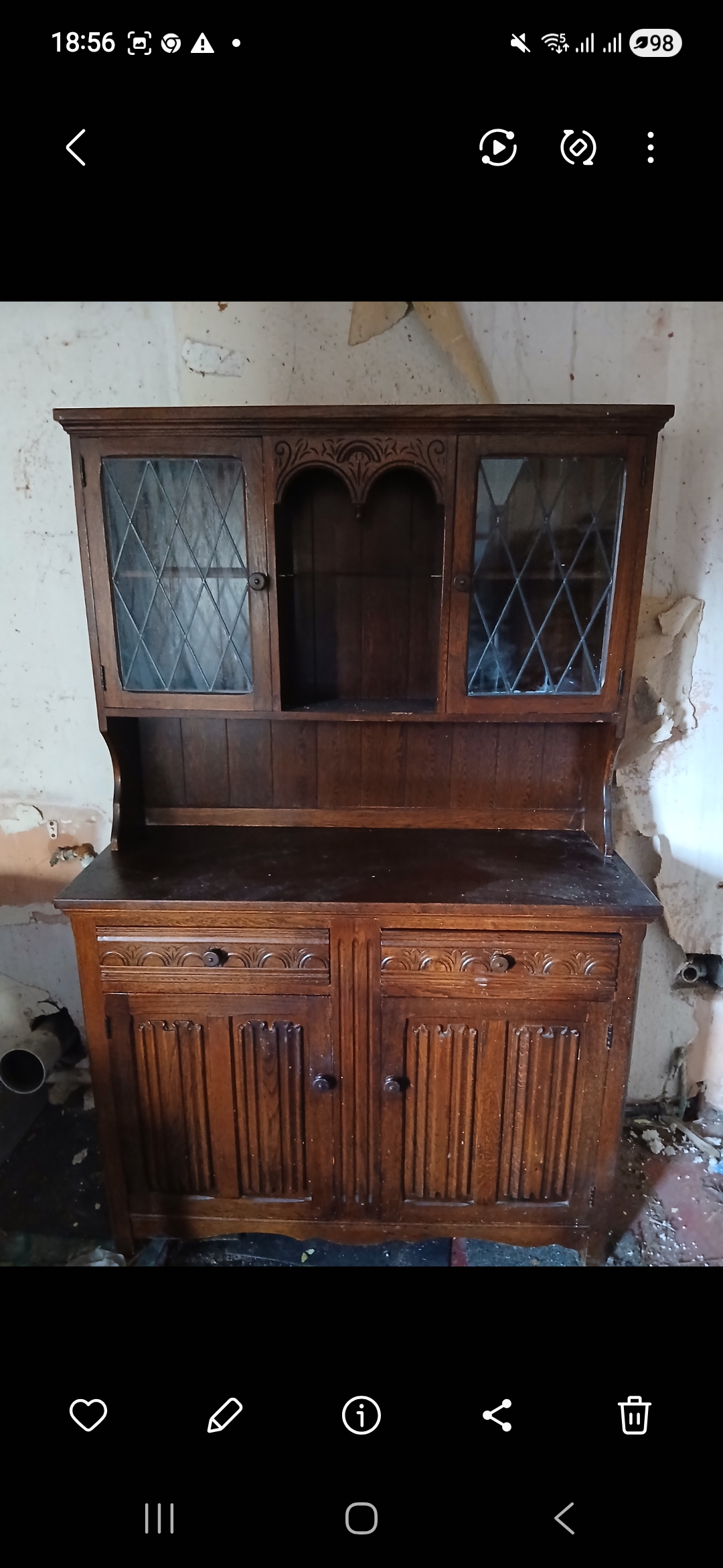 Antique Oak Sideboard with Glass Display