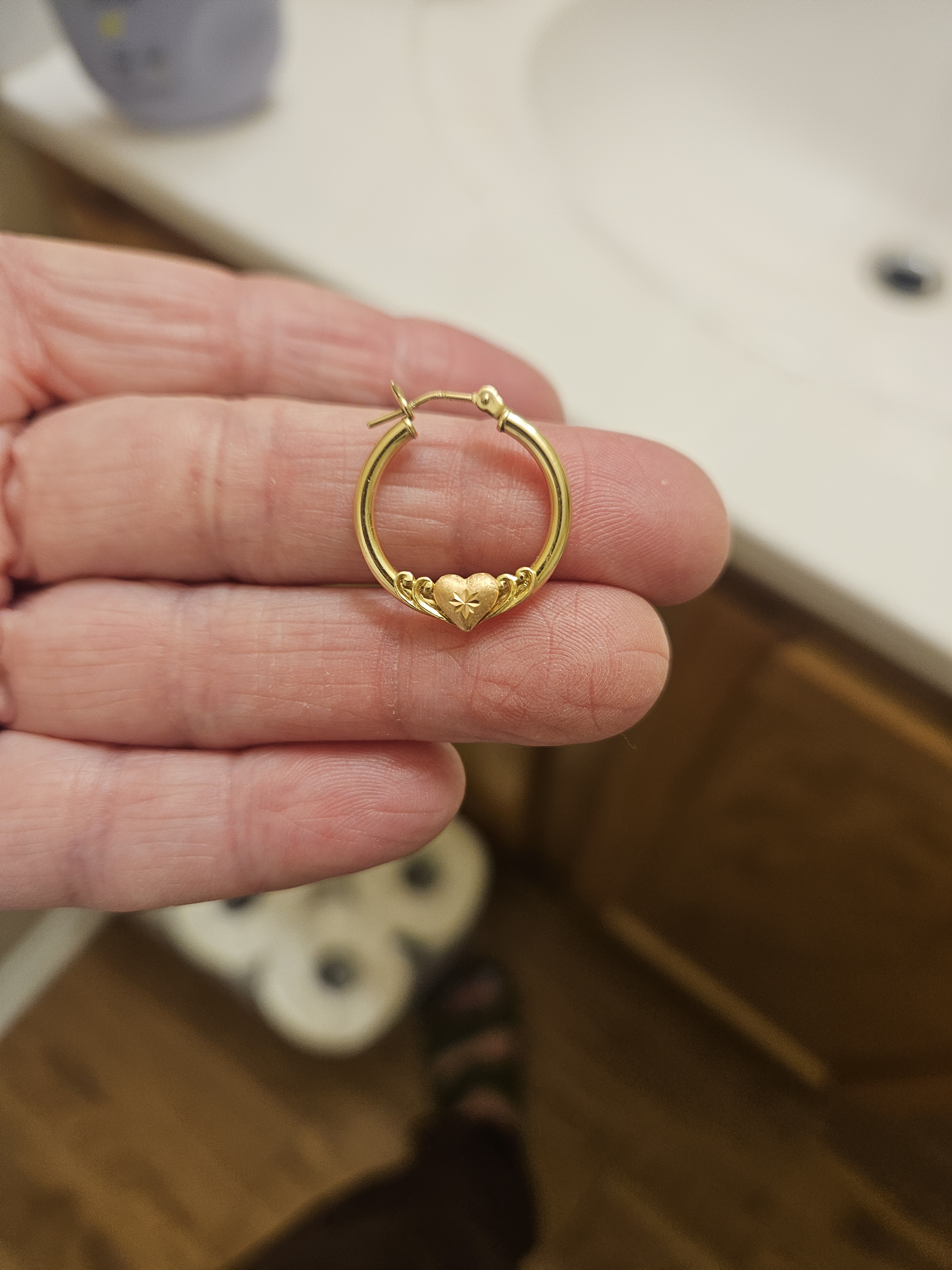 Gold Hoop Earring with Heart Design