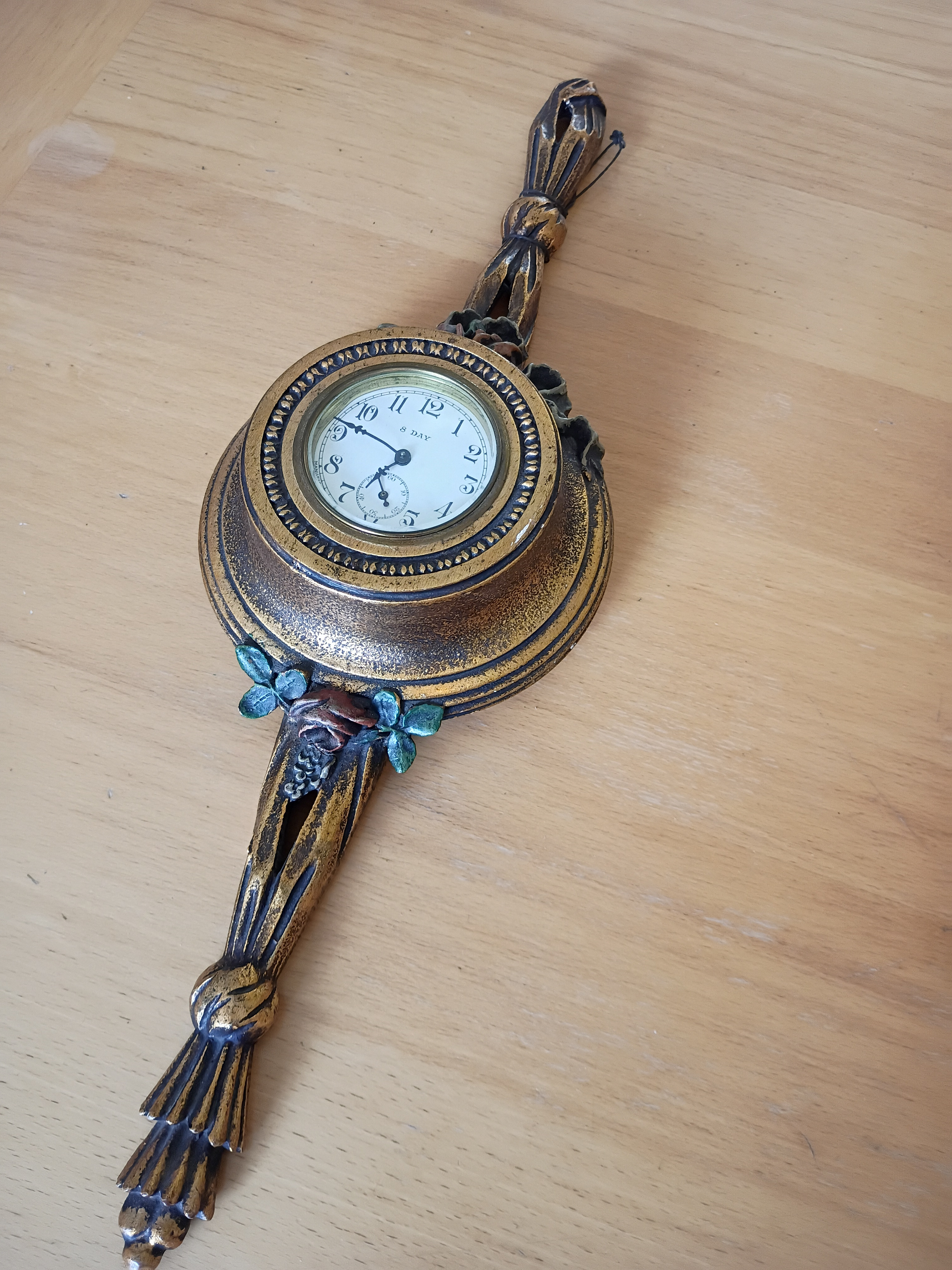 1920s Sessions Clock Company copy of french gilt wood wind up clock