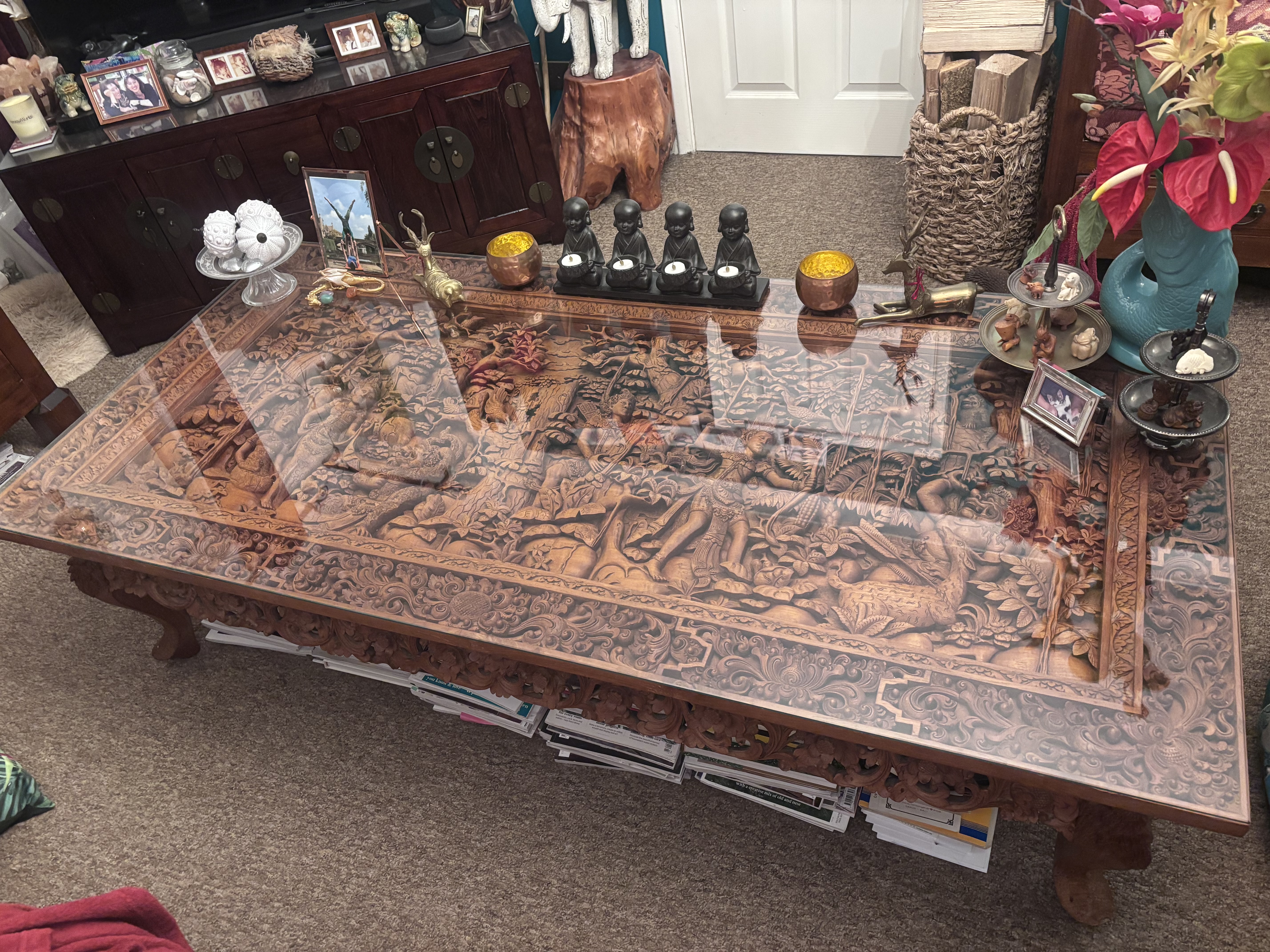 Hand carved teak Balinese coffee table