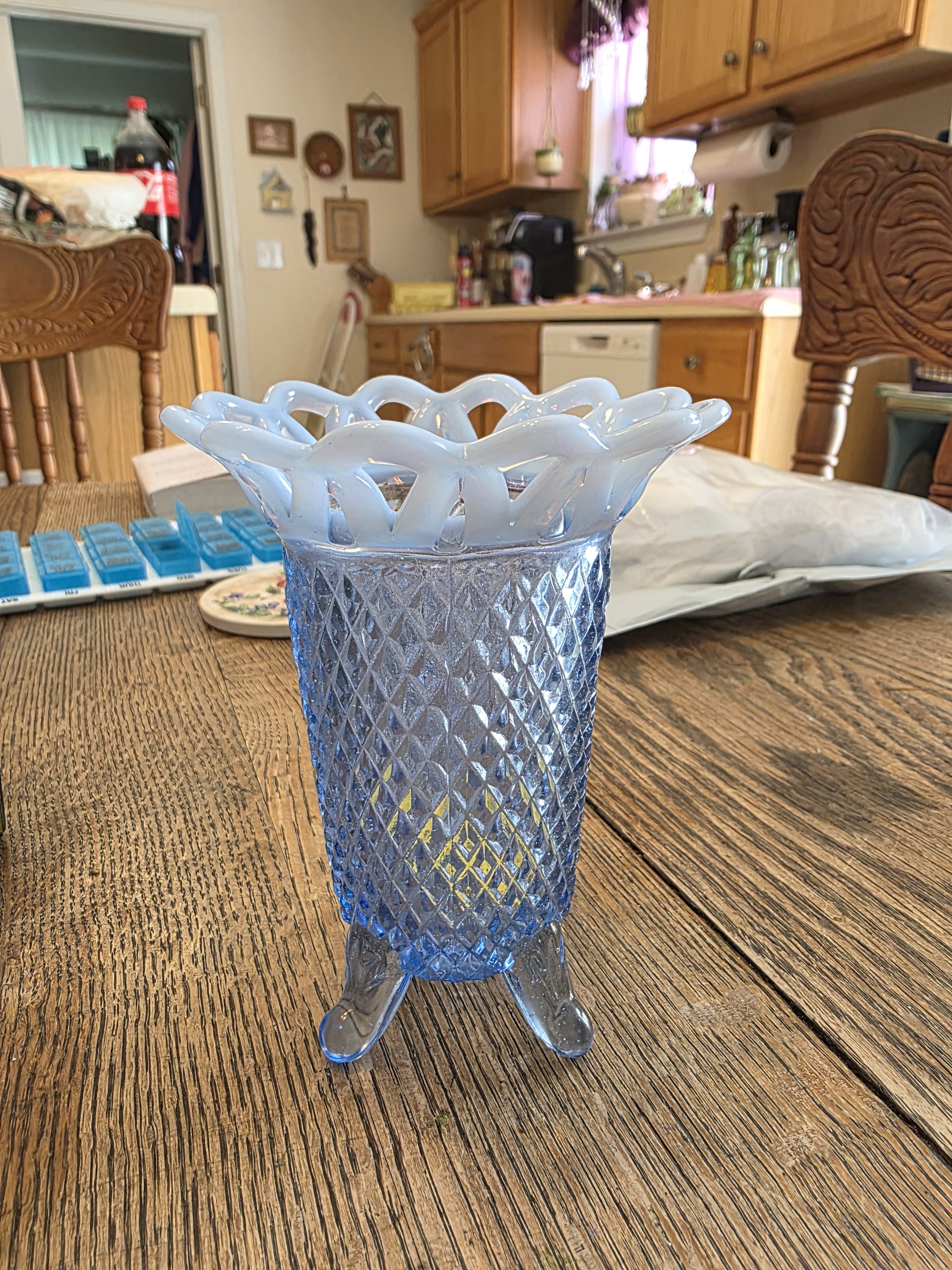 Opalescent Katie Blue Vase by Fenton Glass Company