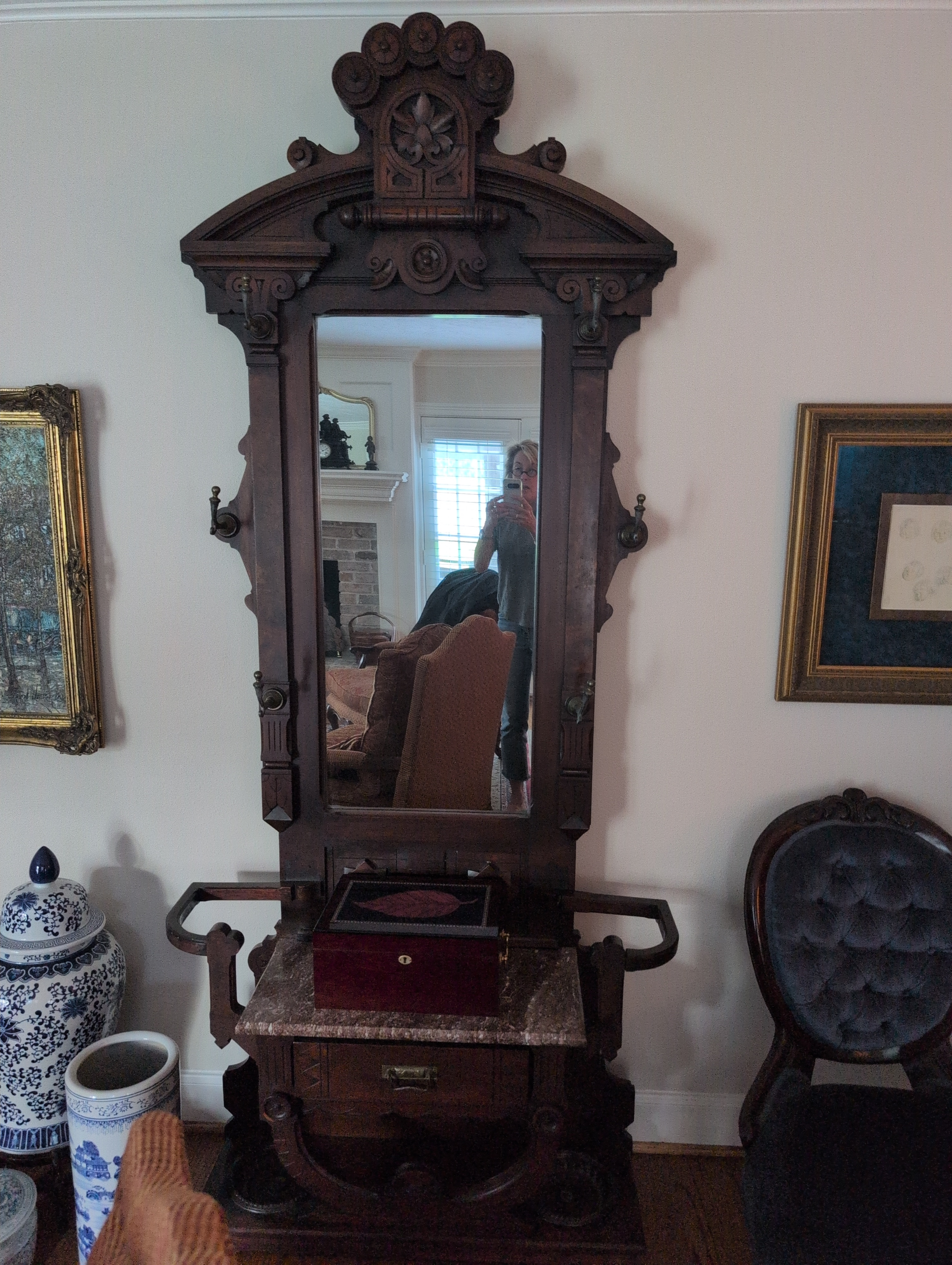 Victorian Hall Tree with Mirror