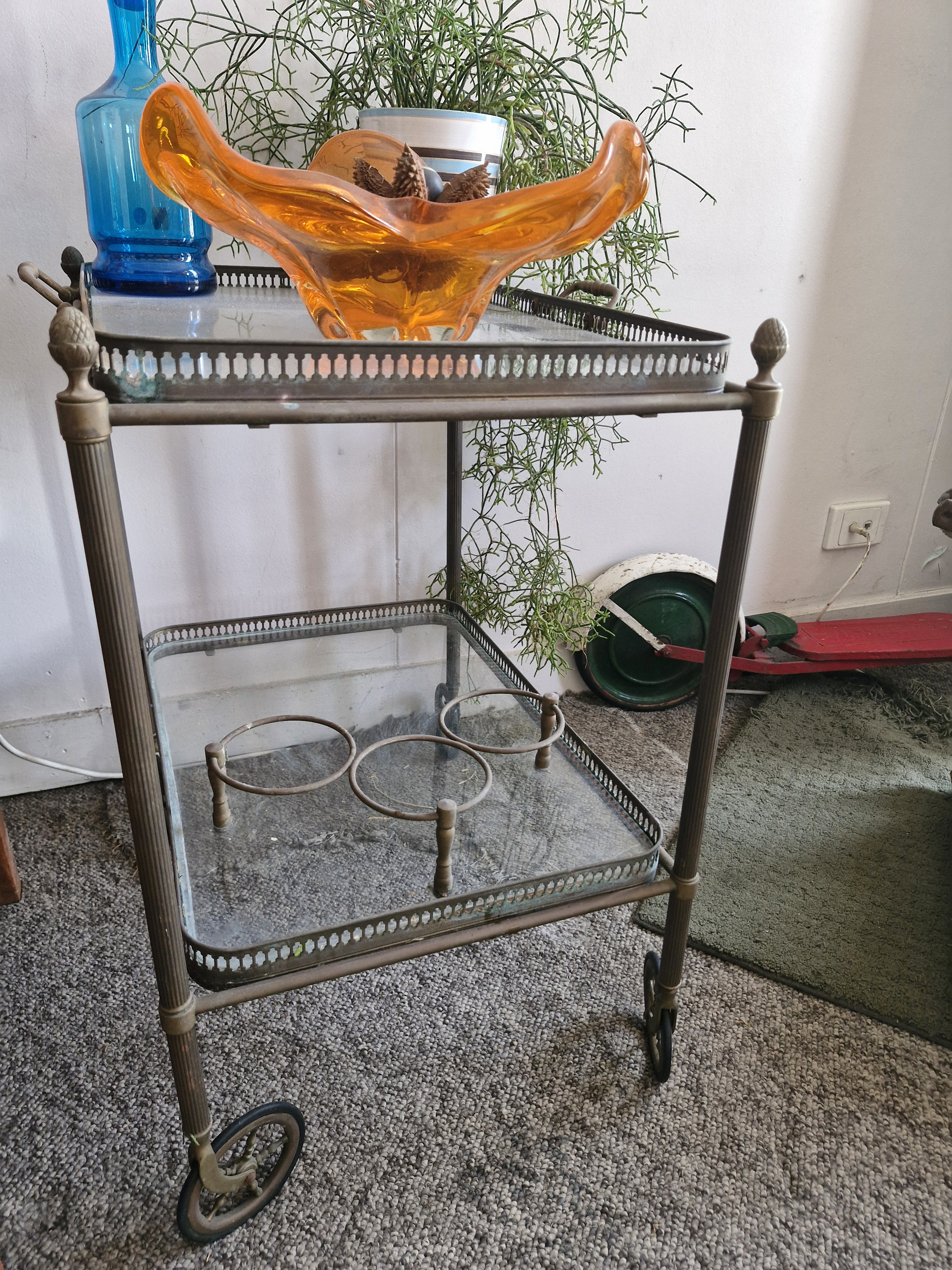 Antique Brass Drinks Trolley