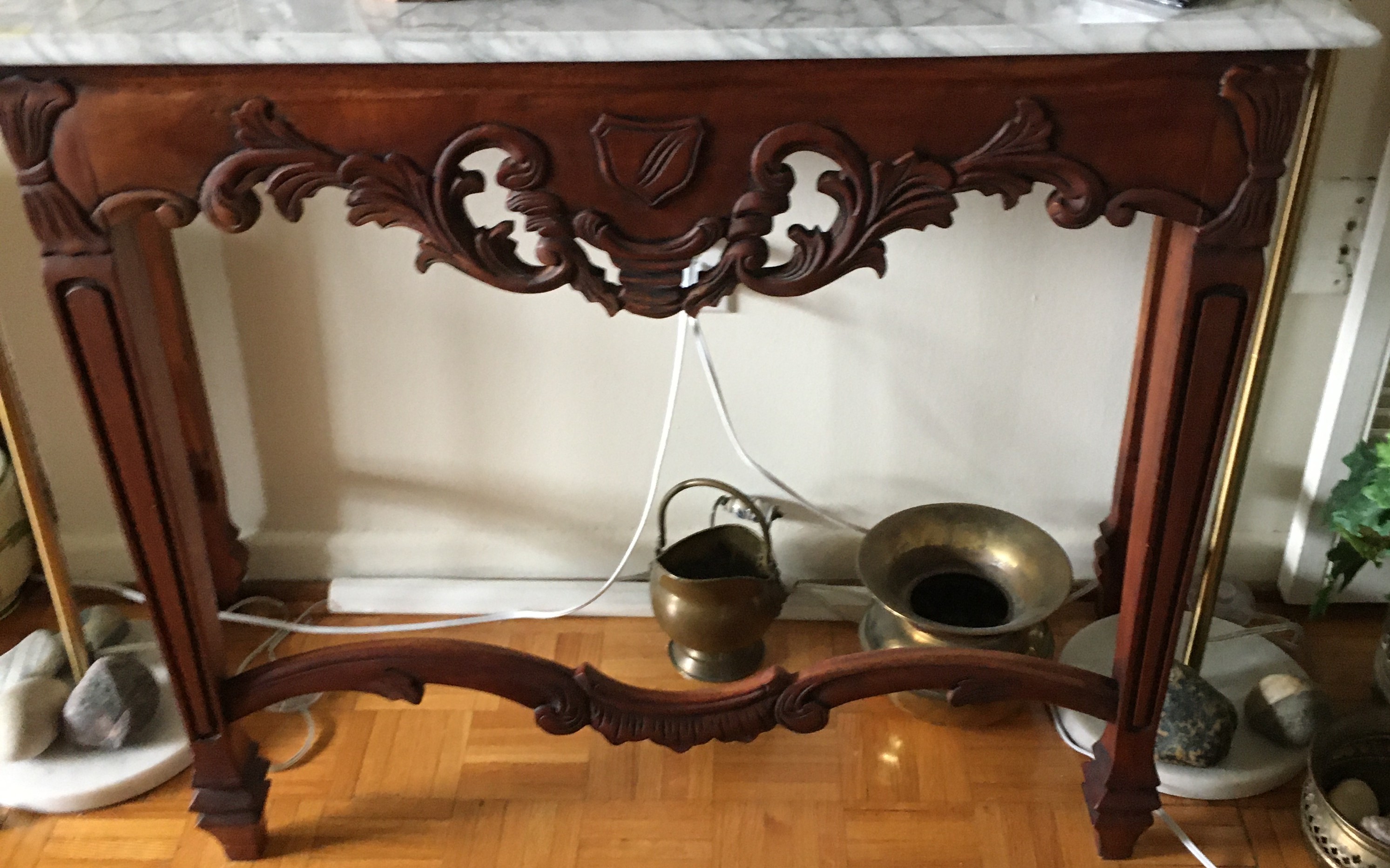 antique marble top carved mahogany side table