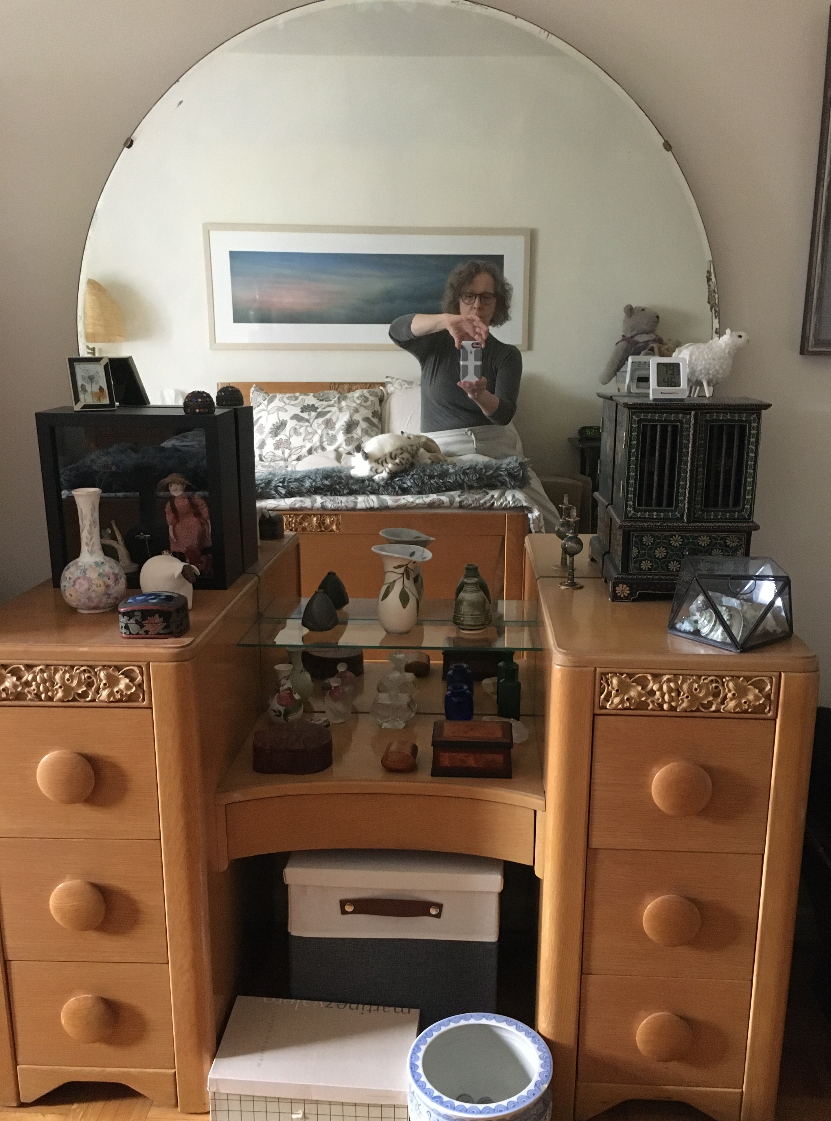 carved oak dressing table with bench