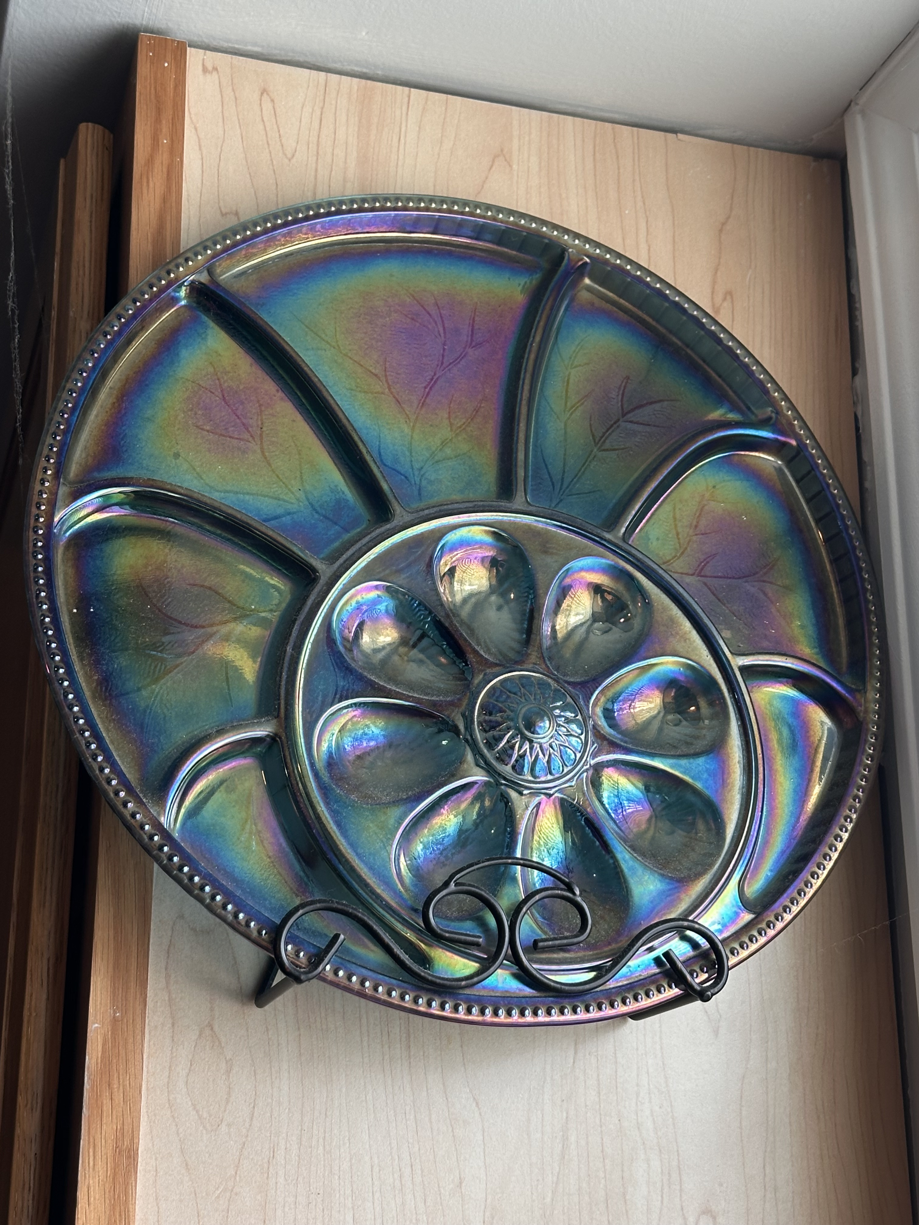 Vintage Carnival Glass Egg Tray by Indiana Glass Company