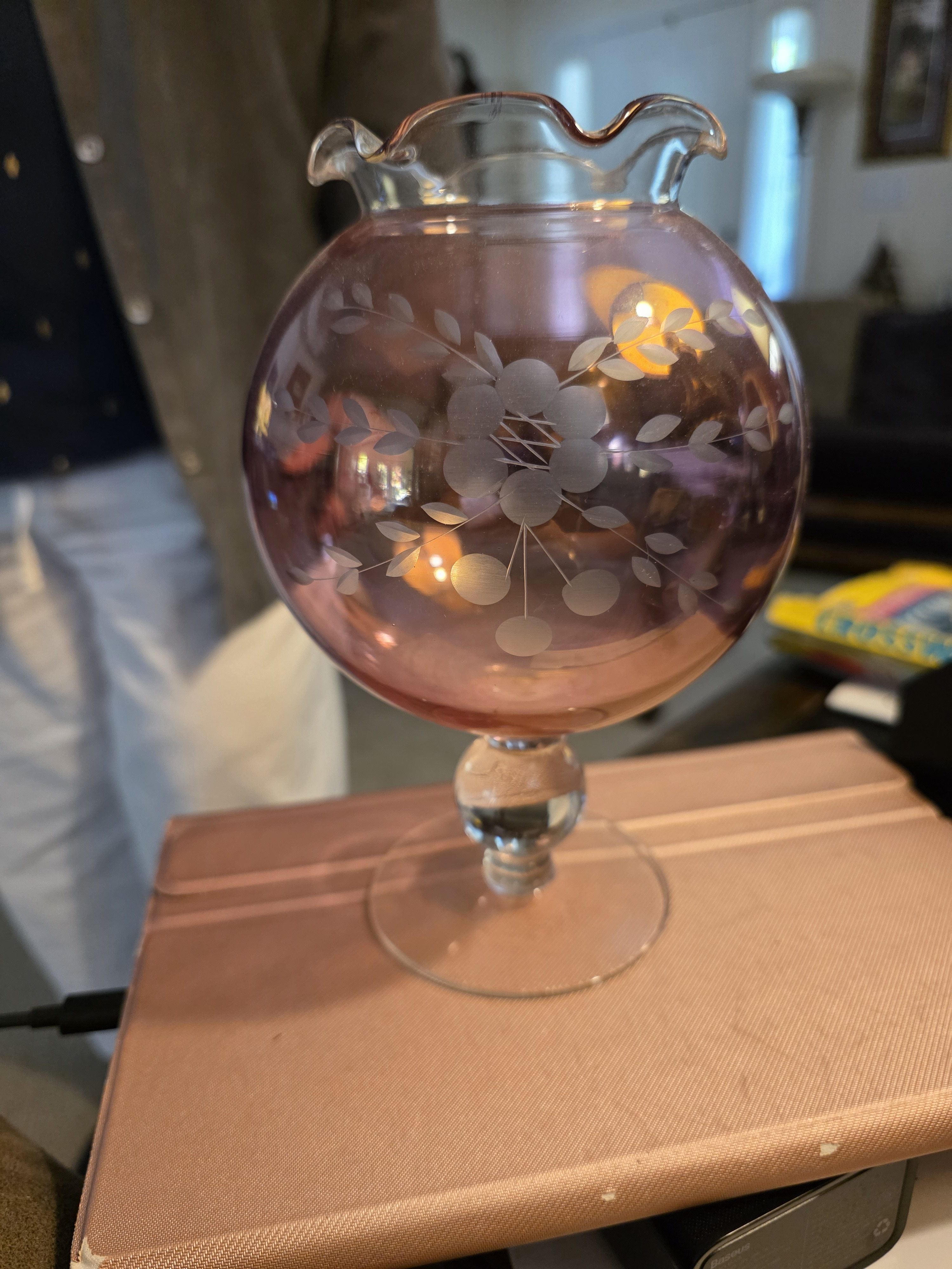 Vintage Etched Glass Vase