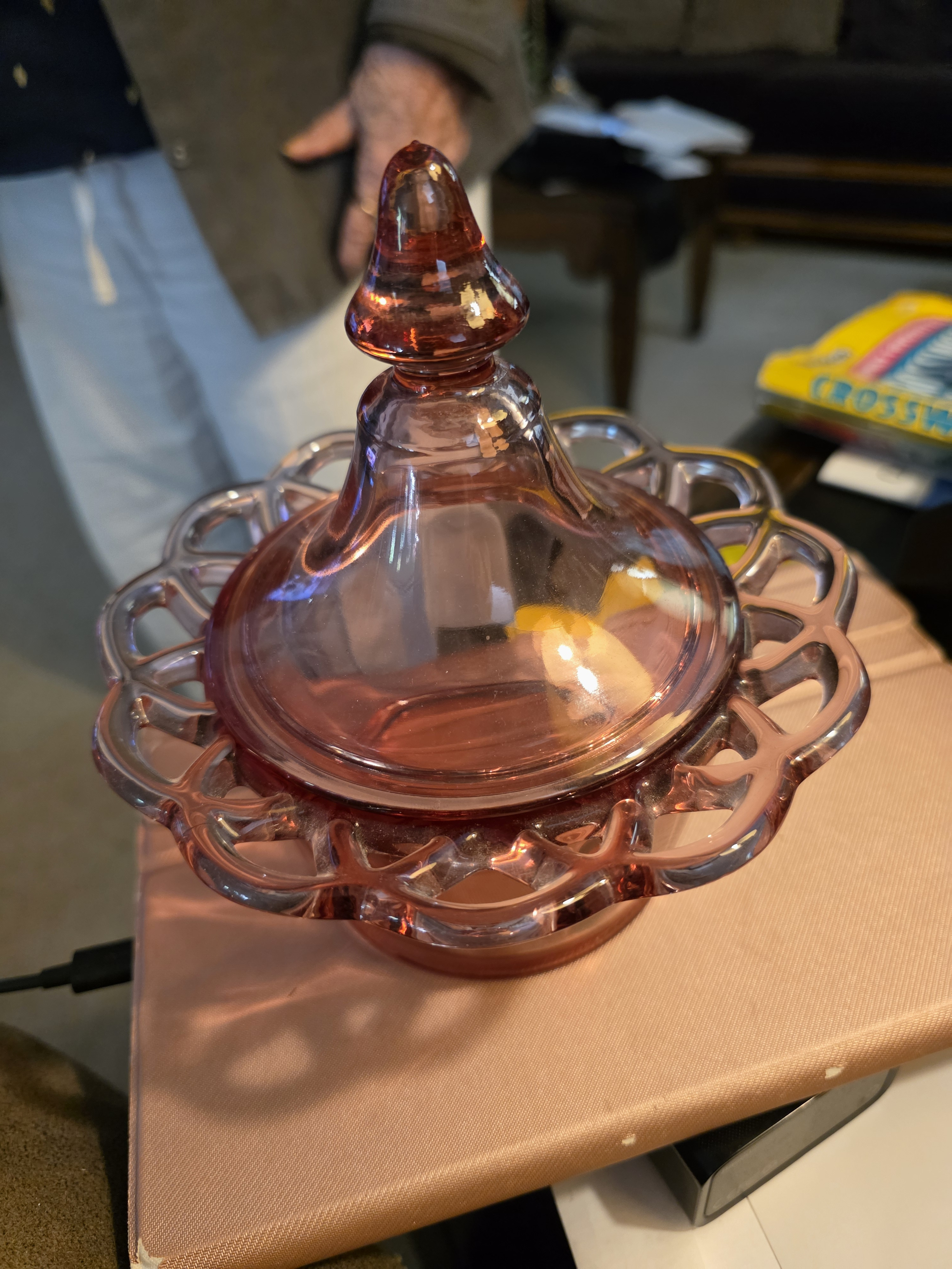 Vintage Pink Depression Glass Covered Dish