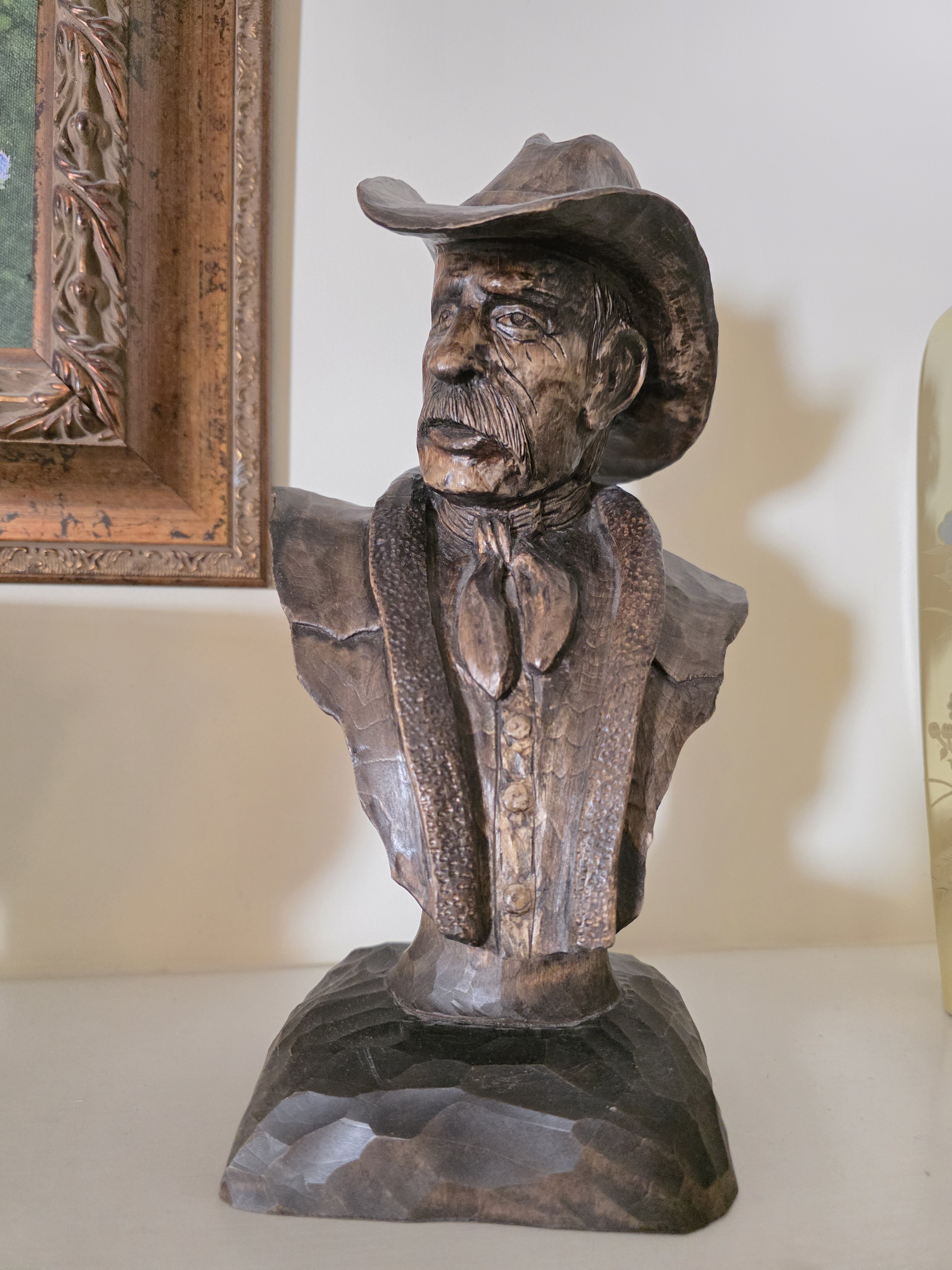 Cowboy Bust wood carving