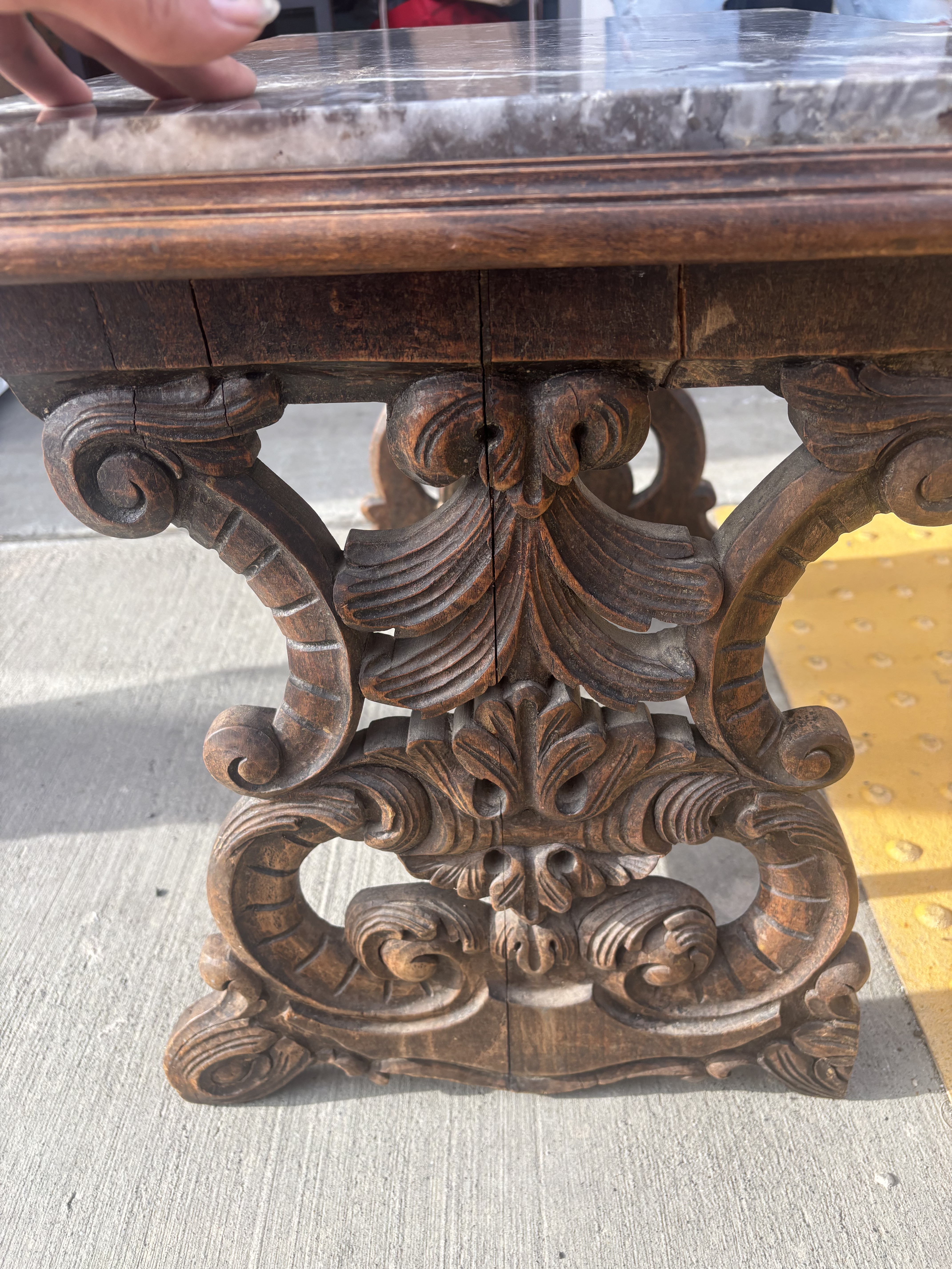 19th century carved marlblw top side table 
