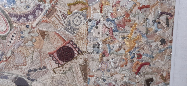 Antique Persian Embroidered Patchwork Wallhanging 