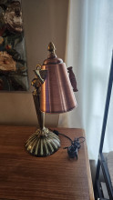 Unique brass lamp with copper kettle lamp shade. 