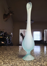 Vintage Viking Glass Spring Blue Satin Frosted 6-Petal Swung Vase 