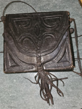 Vintage tooled black leather bag, purse with xbody strap