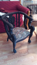 antique chair mahogany claw feet lion woman embroidered