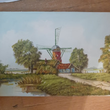Signed  Unframed Oil on Canvas by Dutch Painter H. Wester Windmill Landscape