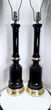 Set of Black Glass and Brass Hollywood Stiffel Style Table Lamps with no Markings