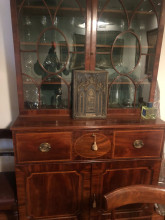 Antique English cupboard withbwriting desk and autenticity certificate
