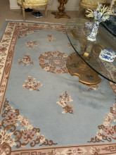 Lamps, tables, chairs, clock, oriental rug