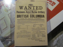 wanted pensioners and royal marine artillery for service in BC poster