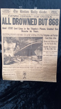 Boston Globe original edition of the Titanic sinking